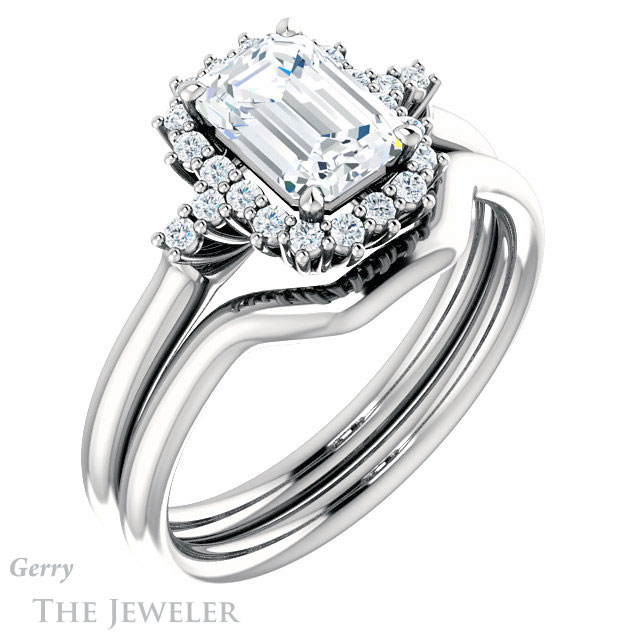 Emerald Cut Forever One Moissanite Engagement Ring #GTJ1285-emerald-fb-w 6 Emerald Cut Forever Brilliant Moissanite Engagement Ring #GTJ1285-emerald-fb-w