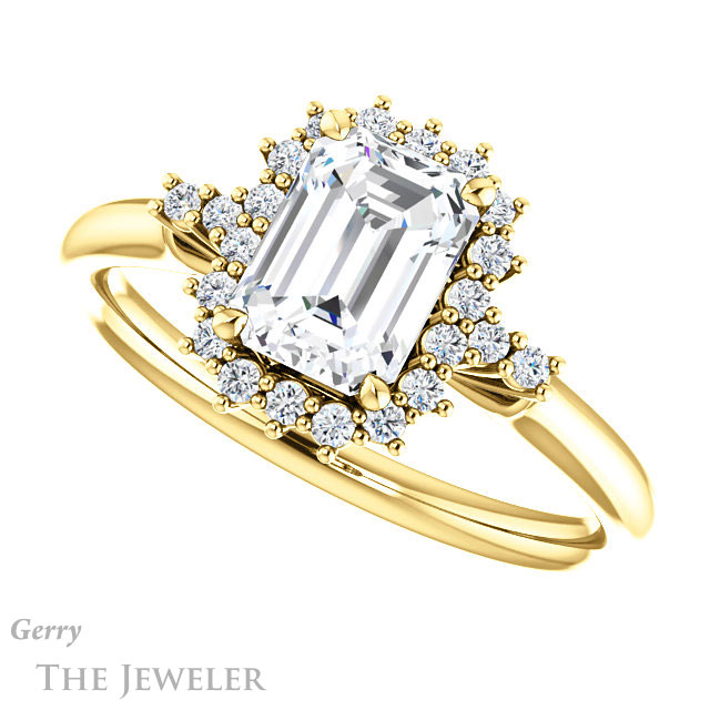 Emerald Cut Forever One Moissanite Engagement Ring #GTJ1285-emerald-fb-y 5 Emerald Cut Forever Brilliant Moissanite Engagement Ring #GTJ1285-emerald-fb-y