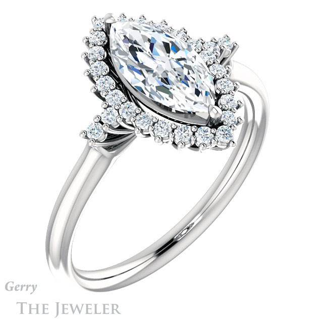 Marquise Cut Forever One Moissanite Engagement Ring #GTJ1285-marquise-fb-w 4 Marquise Cut Forever Brilliant Moissanite Engagement Ring #GTJ1285-marquise-fb-w