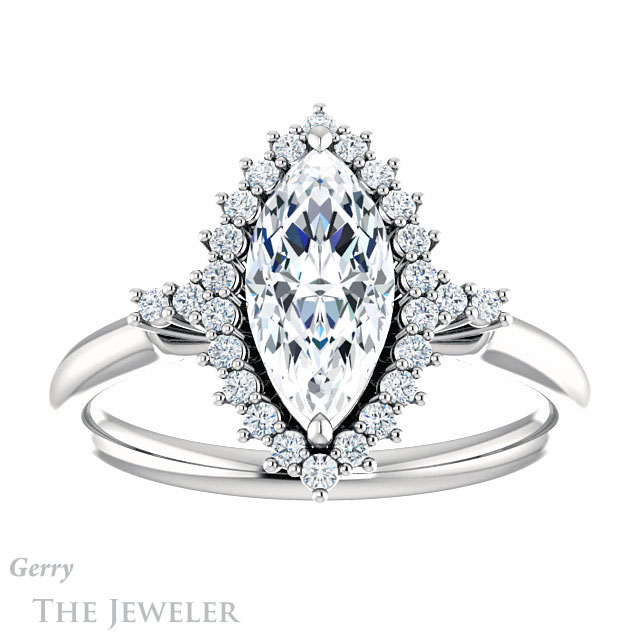 Marquise Cut Forever Brilliant Moissanite Engagement Ring #GTJ1285-marquise-fb-w