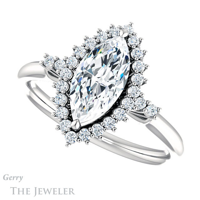 Marquise Cut Forever One Moissanite Engagement Ring #GTJ1285-marquise-fb-w 5 Marquise Cut Forever Brilliant Moissanite Engagement Ring #GTJ1285-marquise-fb-w