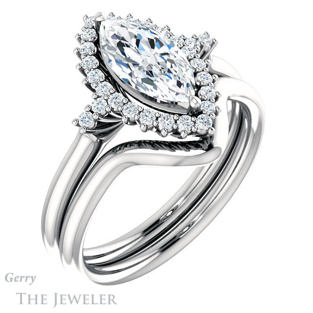 Marquise Cut Forever One Moissanite Engagement Ring #GTJ1285-marquise-fb-w 6 Marquise Cut Forever Brilliant Moissanite Engagement Ring #GTJ1285-marquise-fb-w