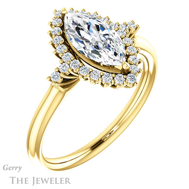 Marquise Cut Forever One Moissanite Engagement Ring #GTJ1285-marquise-fb-y 4 Marquise Cut Forever Brilliant Moissanite Engagement Ring #GTJ1285-marquise-fb-y