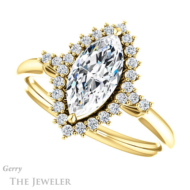 Marquise Cut Forever One Moissanite Engagement Ring #GTJ1285-marquise-fb-y 5 Marquise Cut Forever Brilliant Moissanite Engagement Ring #GTJ1285-marquise-fb-y