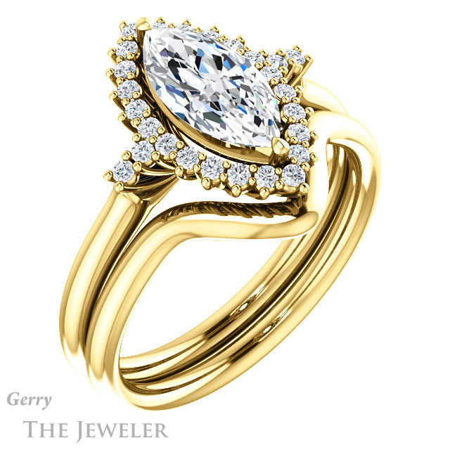 Marquise Cut Forever One Moissanite Engagement Ring #GTJ1285-marquise-fb-y 6 Marquise Cut Forever Brilliant Moissanite Engagement Ring #GTJ1285-marquise-fb-y