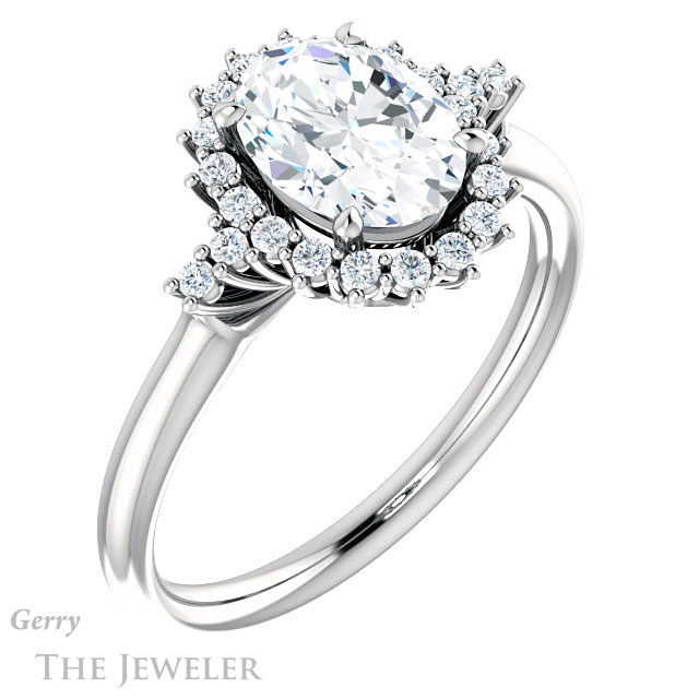 Oval Shaped Forever One Moissanite Engagement Ring #GTJ1285-oval-fo-w 4 Oval Shaped Forever One Moissanite Engagement Ring #GTJ1285-oval-fo-w