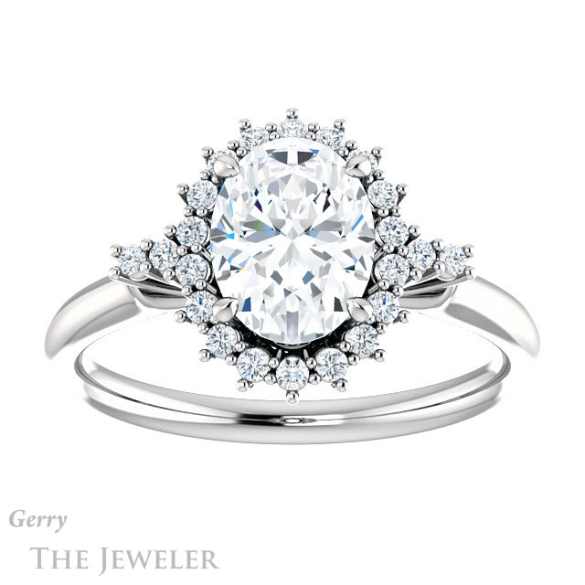 Oval Shaped Forever One Moissanite Engagement Ring #GTJ1285-oval-fo-w 1 Oval Shaped Forever One Moissanite Engagement Ring #GTJ1285-oval-fo-w