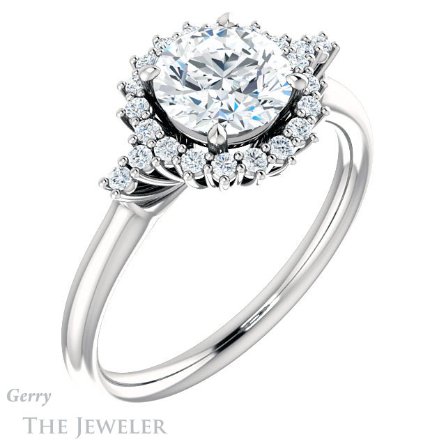 Round Cut Forever One Moissanite Engagement Ring #GTJ1285-round-fo-w 4 Round Cut Forever One Moissanite Engagement Ring #GTJ1285-round-fo-w