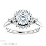 Round Cut Forever One Moissanite Engagement Ring #GTJ1285-round-fo-w 1 Round Cut Forever One Moissanite Engagement Ring #GTJ1285-round-fo-w