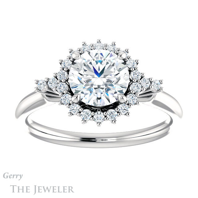 Round Cut Forever One Moissanite Engagement Ring #GTJ1285-round-fo-w 1 Round Cut Forever One Moissanite Engagement Ring #GTJ1285-round-fo-w