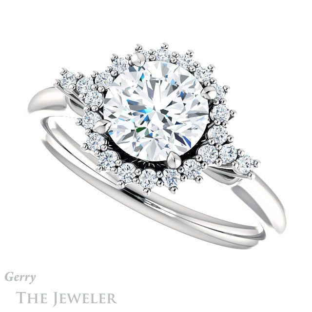 Round Cut Forever One Moissanite Engagement Ring #GTJ1285-round-fo-w 5 Round Cut Forever One Moissanite Engagement Ring #GTJ1285-round-fo-w