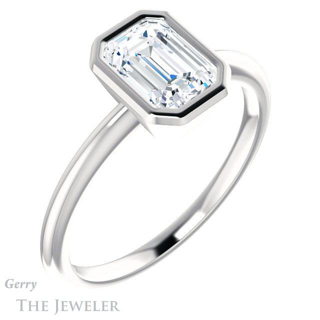 Emerald Cut Forever One Moissanite Engagement Ring #GTJ1293-emerald-fb-w 4 Emerald Cut Forever Brilliant Moissanite Engagement Ring #GTJ1293-emerald-fb-w