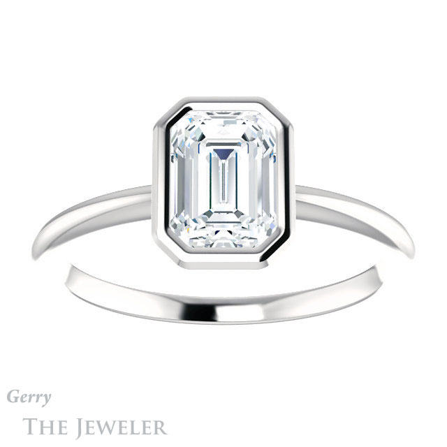Emerald Cut Forever One Moissanite Engagement Ring #GTJ1293-emerald-fb-w 1 Emerald Cut Forever Brilliant Moissanite Engagement Ring #GTJ1293-emerald-fb-w