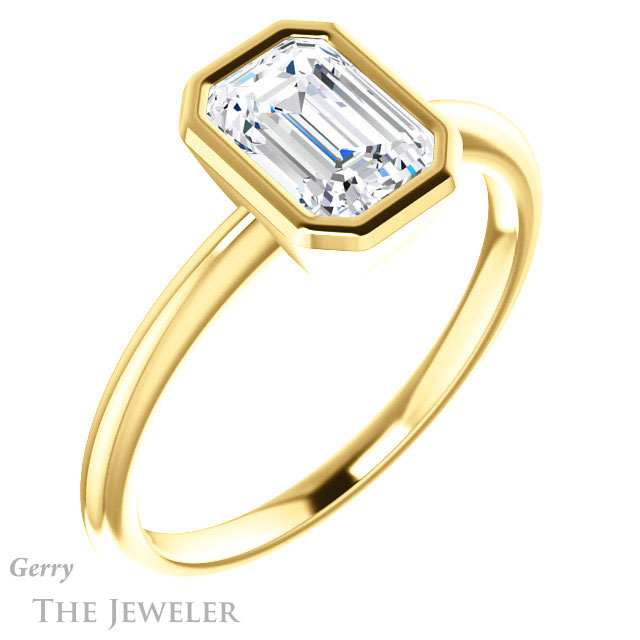 Emerald Cut Forever One Moissanite Engagement Ring #GTJ1293-emerald-fb-y 4 Emerald Cut Forever Brilliant Moissanite Engagement Ring #GTJ1293-emerald-fb-y
