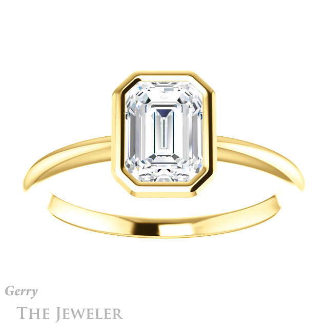 Emerald Cut Forever One Moissanite Engagement Ring #GTJ1293-emerald-fb-y 1 Emerald Cut Forever Brilliant Moissanite Engagement Ring #GTJ1293-emerald-fb-y