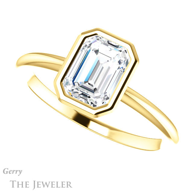 Emerald Cut Forever One Moissanite Engagement Ring #GTJ1293-emerald-fb-y 5 Emerald Cut Forever Brilliant Moissanite Engagement Ring #GTJ1293-emerald-fb-y