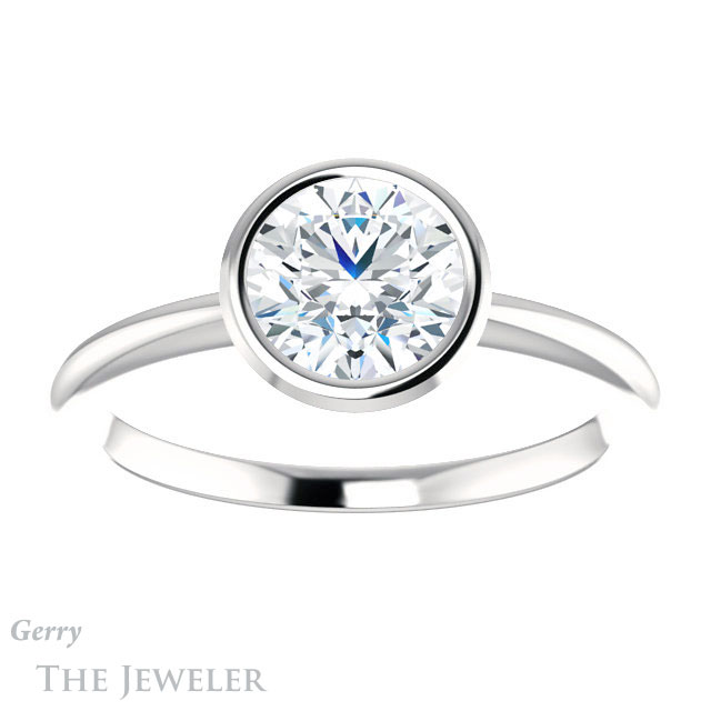 Round Cut Forever One Moissanite Engagement Ring #GTJ1293-round-fo-w 1 Round Cut Forever One Moissanite Engagement Ring #GTJ1293-round-fo-w