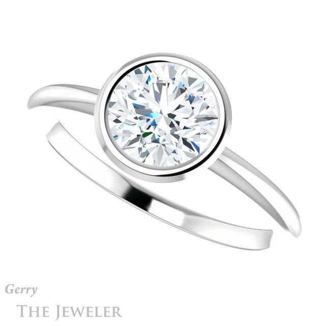Round Cut Forever One Moissanite Engagement Ring #GTJ1293-round-fo-w 5 Round Cut Forever One Moissanite Engagement Ring #GTJ1293-round-fo-w