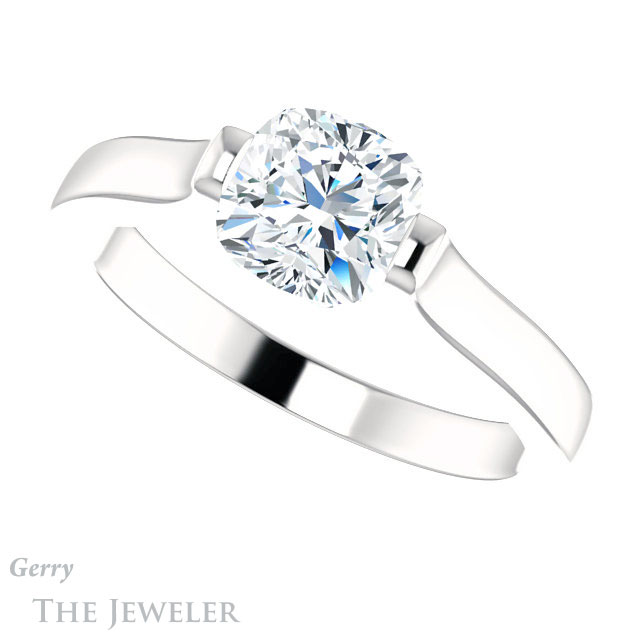 Cushion Cut Forever One Moissanite Engagement Ring #GTJ1294-cushion-fo-w | Gerry The Jeweler Cushion Cut Forever One Moissanite Engagement Ring #GTJ1294-cushion-fo-w
