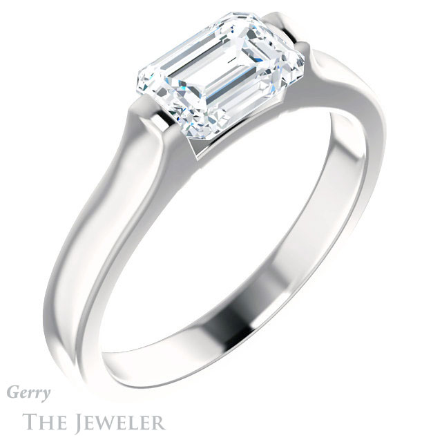Emerald Cut Forever One Moissanite Engagement Ring #GTJ1294-emerald-fb-w | Gerry The Jeweler Emerald Cut Forever Brilliant Moissanite Engagement Ring #GTJ1294-emerald-fb-w