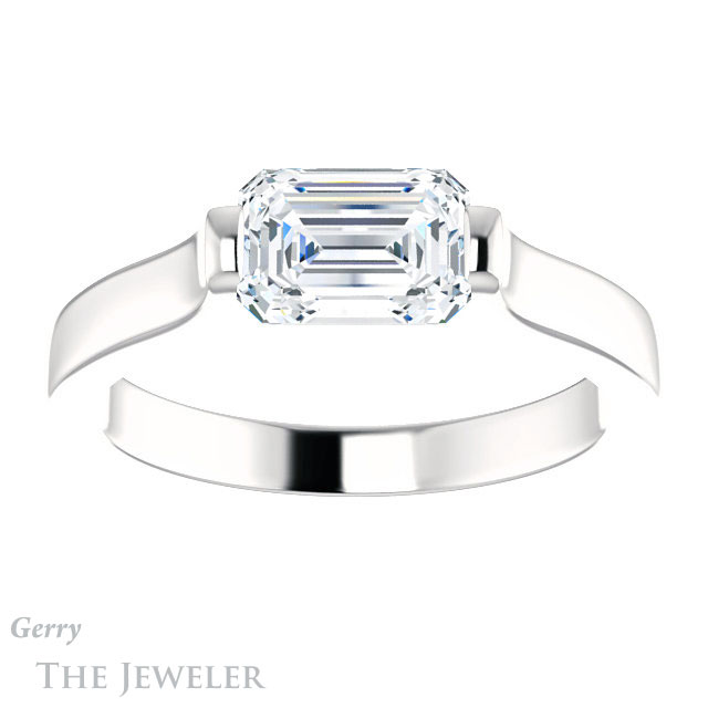 Emerald Cut Forever One Moissanite Engagement Ring #GTJ1294-emerald-fb-w | Gerry The Jeweler Emerald Cut Forever Brilliant Moissanite Engagement Ring #GTJ1294-emerald-fb-w