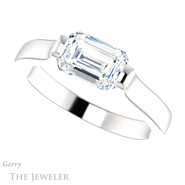 Emerald Cut Forever One Moissanite Engagement Ring #GTJ1294-emerald-fb-w | Gerry The Jeweler Emerald Cut Forever Brilliant Moissanite Engagement Ring #GTJ1294-emerald-fb-w