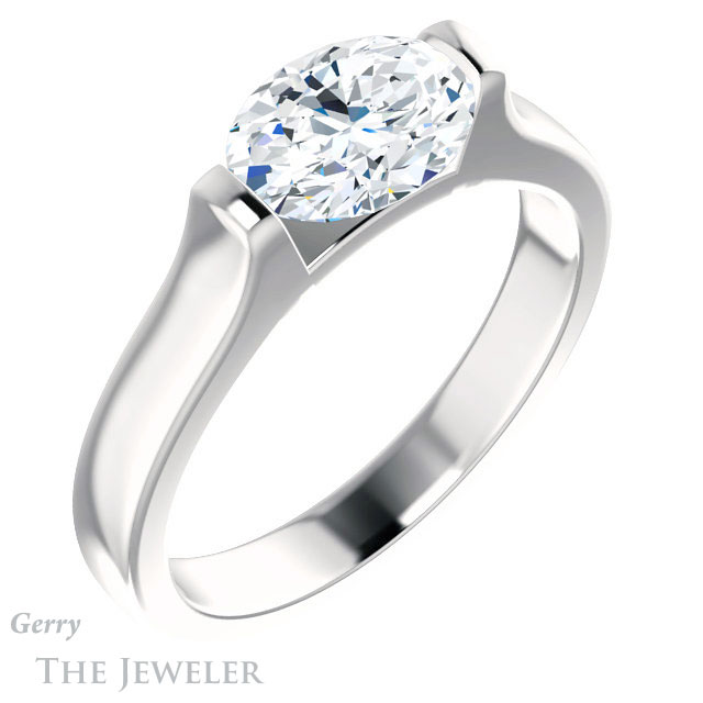 Oval Shaped Forever One Moissanite Engagement Ring #GTJ1294-oval-fo-w | Gerry The Jeweler Oval Shaped Forever One Moissanite Engagement Ring #GTJ1294-oval-fo-w