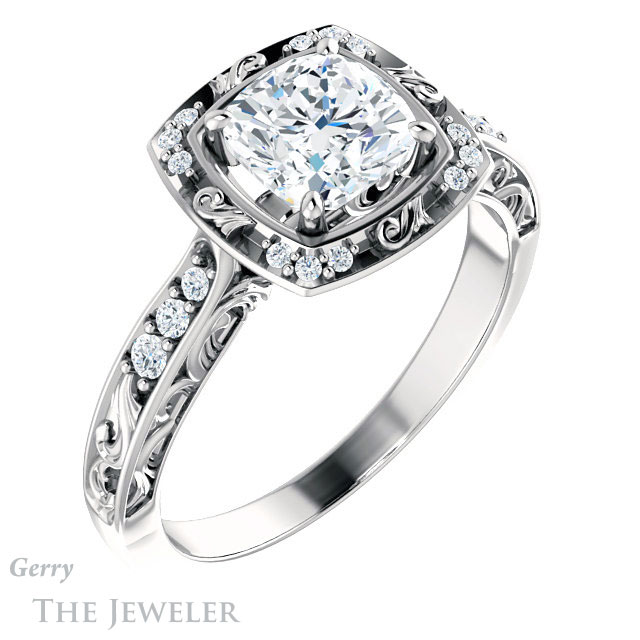 Cushion Cut Forever One Moissanite Engagement Ring #GTJ900-cushion-fo-w