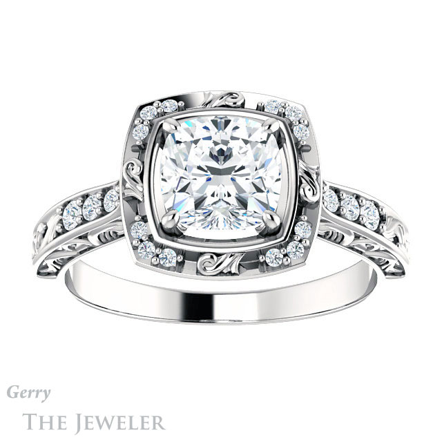 Cushion Cut Forever One Moissanite Engagement Ring #GTJ900-cushion-fo-w