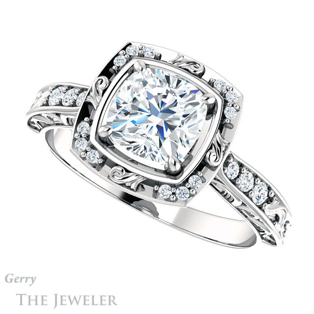 Cushion Cut Forever One Moissanite Engagement Ring #GTJ900-cushion-fo-w
