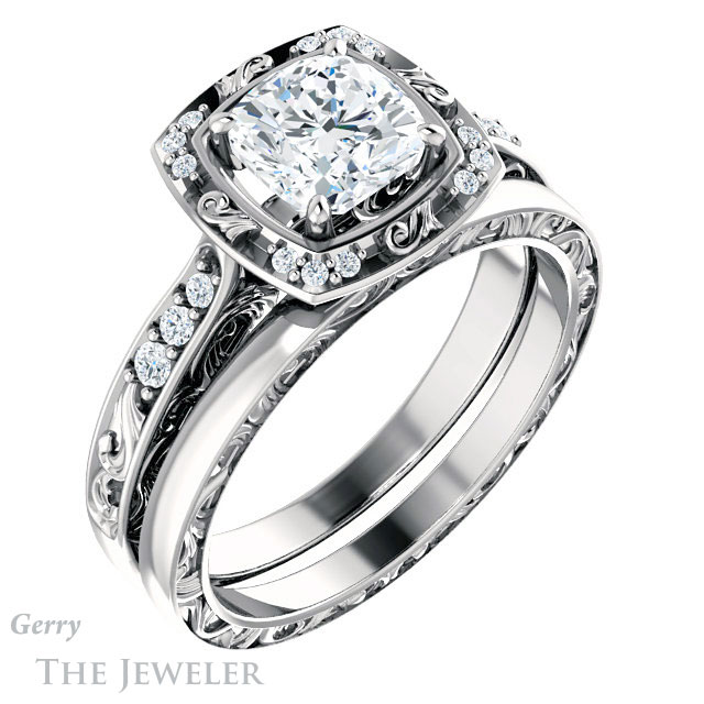 Cushion Cut Forever One Moissanite Engagement Ring #GTJ900-cushion-fo-w