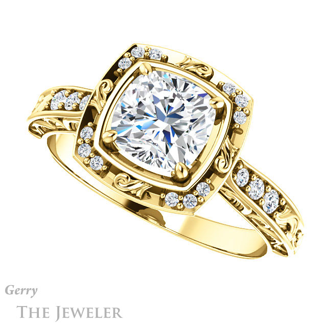 Cushion Cut Forever One Moissanite Engagement Ring #GTJ900-cushion-fo-y