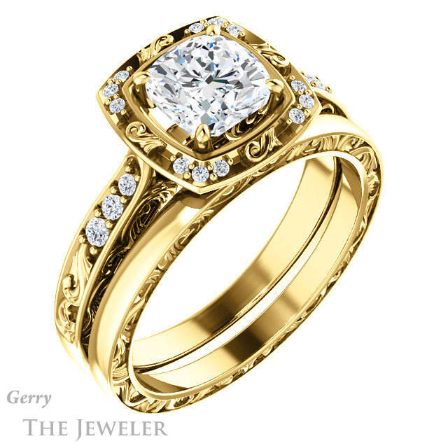 Cushion Cut Forever One Moissanite Engagement Ring #GTJ900-cushion-fo-y