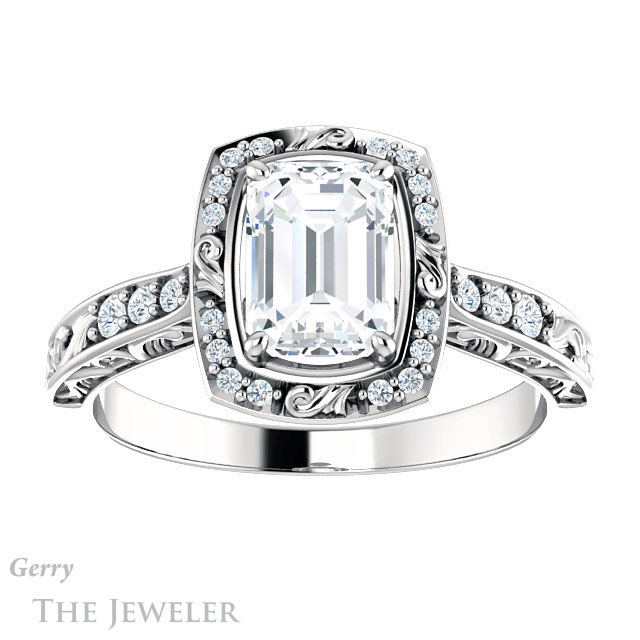 Emerald Cut Forever Brilliant Moissanite Engagement Ring #GTJ900-emerald-fb-w