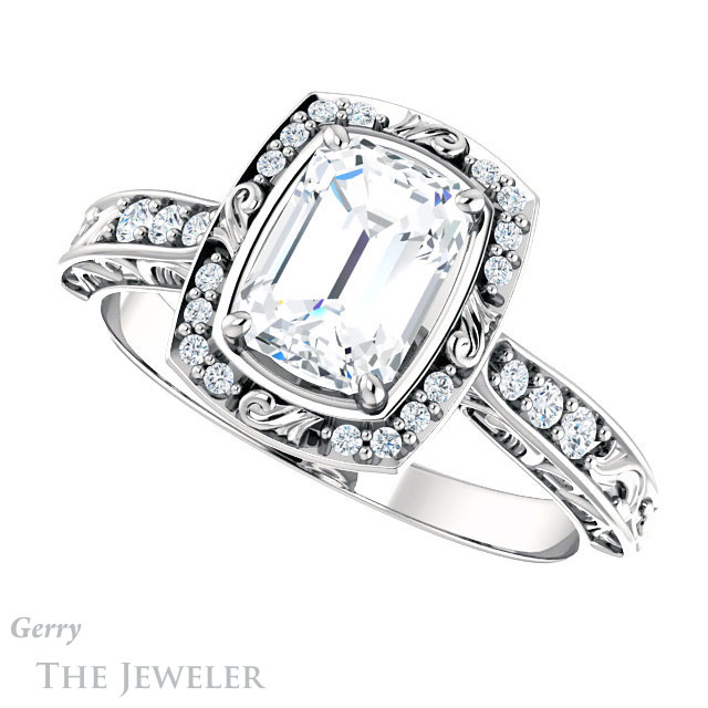 Emerald Cut Forever Brilliant Moissanite Engagement Ring #GTJ900-emerald-fb-w