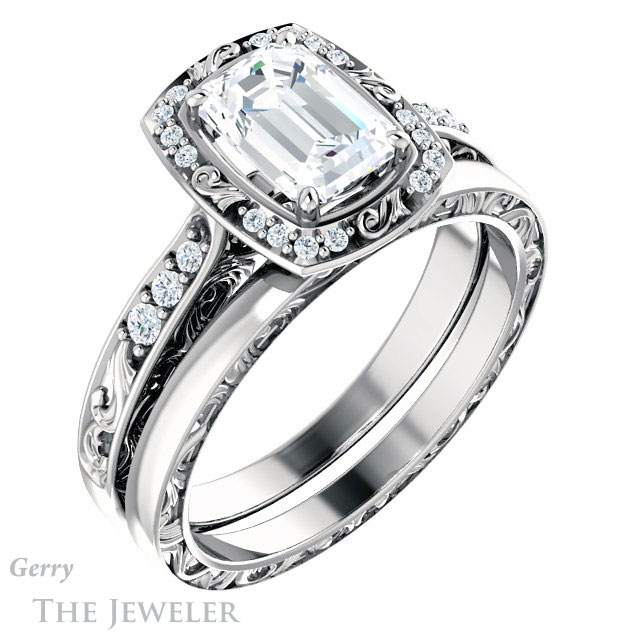 Emerald Cut Forever Brilliant Moissanite Engagement Ring #GTJ900-emerald-fb-w