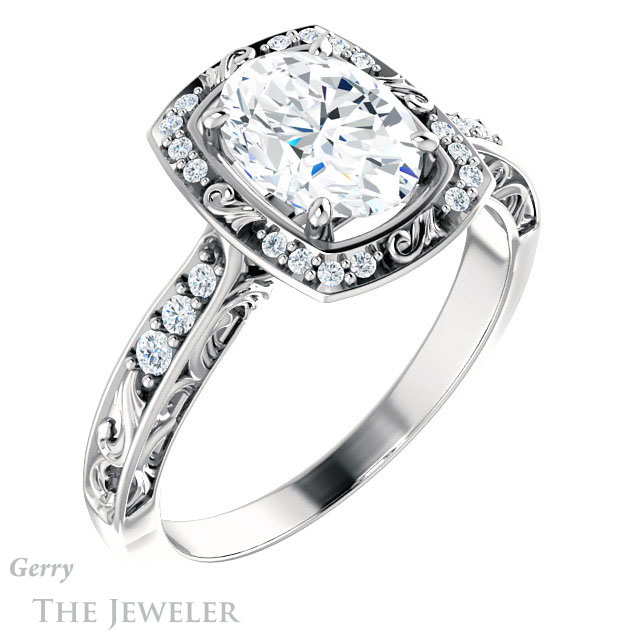 Oval Shaped Forever One Moissanite Engagement Ring #GTJ900-oval-fo-w