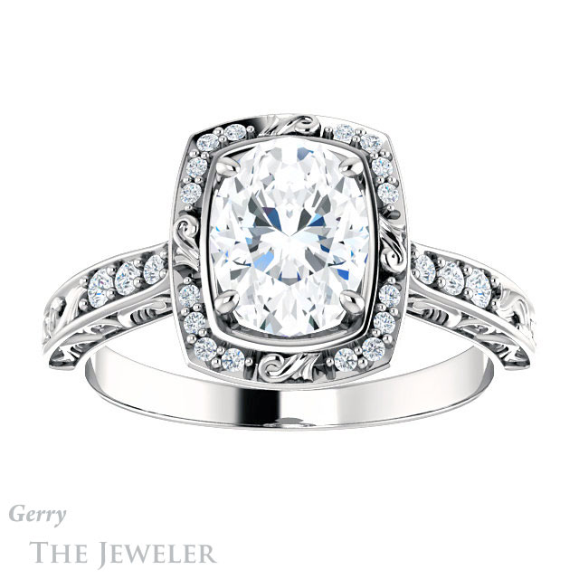 Oval Shaped Forever One Moissanite Engagement Ring #GTJ900-oval-fo-w