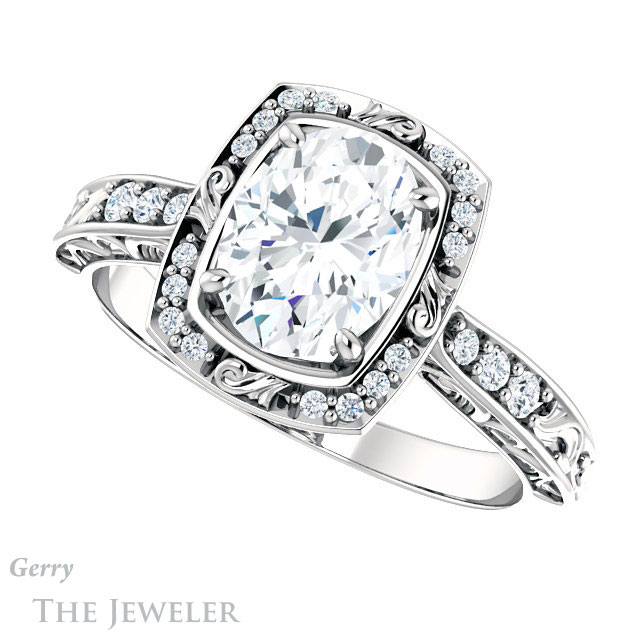 Oval Shaped Forever One Moissanite Engagement Ring #GTJ900-oval-fo-w