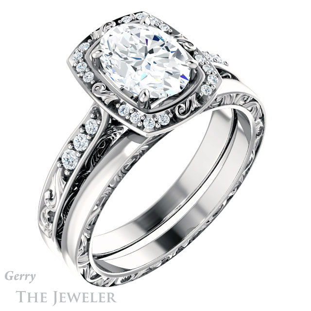 Oval Shaped Forever One Moissanite Engagement Ring #GTJ900-oval-fo-w