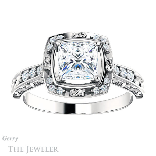 Princess Cut Forever One Moissanite Engagement Ring #GTJ900-square-fo-w