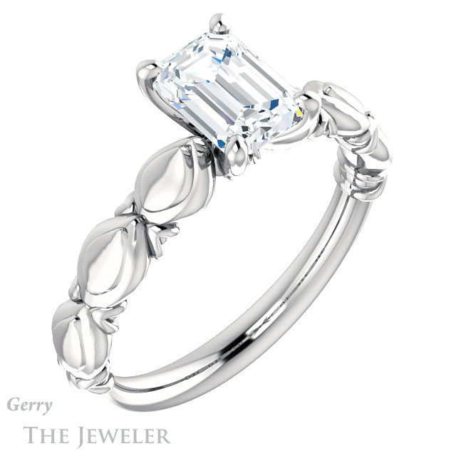 Emerald Cut Forever Brilliant Moissanite Engagement Ring #GTJ901-emerald-fb-w