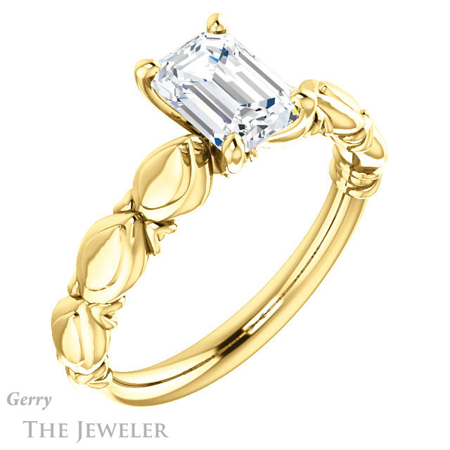 Emerald Cut Forever Brilliant Moissanite Engagement Ring #GTJ901-emerald-fb-y
