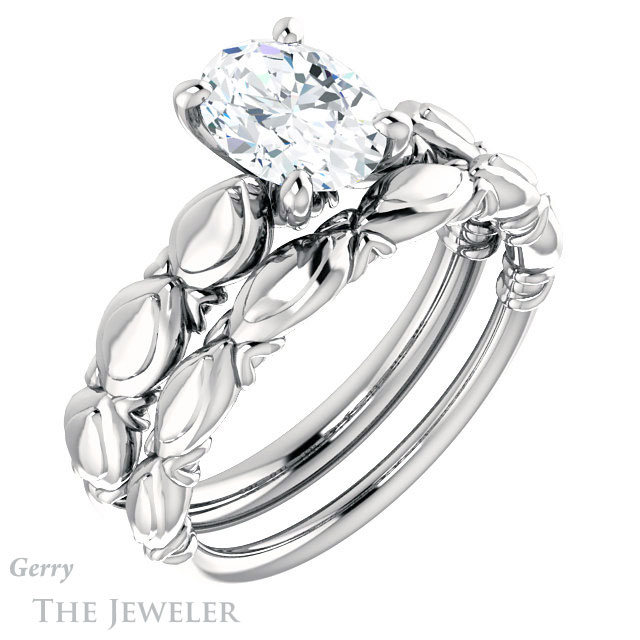 Oval Shaped Forever One Moissanite Engagement Ring #GTJ901-oval-fo-w 6 Oval Shaped Forever One Moissanite Engagement Ring #GTJ901-oval-fo-w