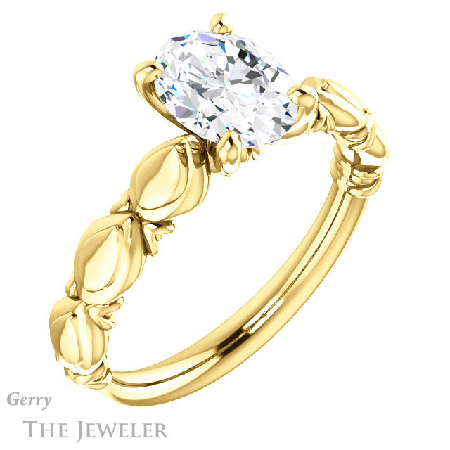 Oval Shaped Forever One Moissanite Engagement Ring #GTJ901-oval-fo-y 4 Oval Shaped Forever One Moissanite Engagement Ring #GTJ901-oval-fo-y