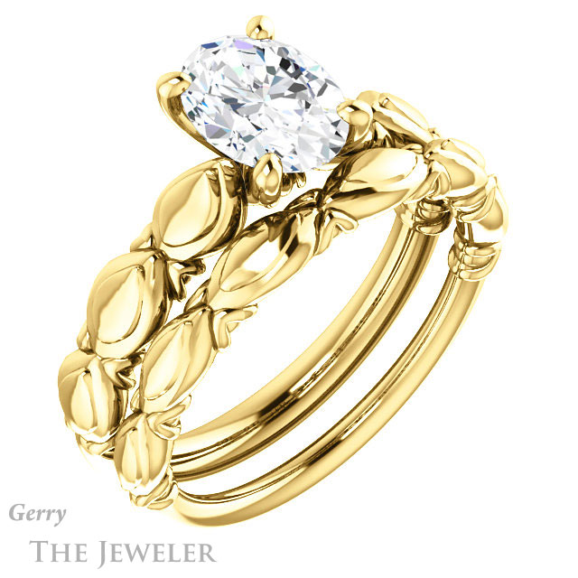 Oval Shaped Forever One Moissanite Engagement Ring #GTJ901-oval-fo-y 6 Oval Shaped Forever One Moissanite Engagement Ring #GTJ901-oval-fo-y