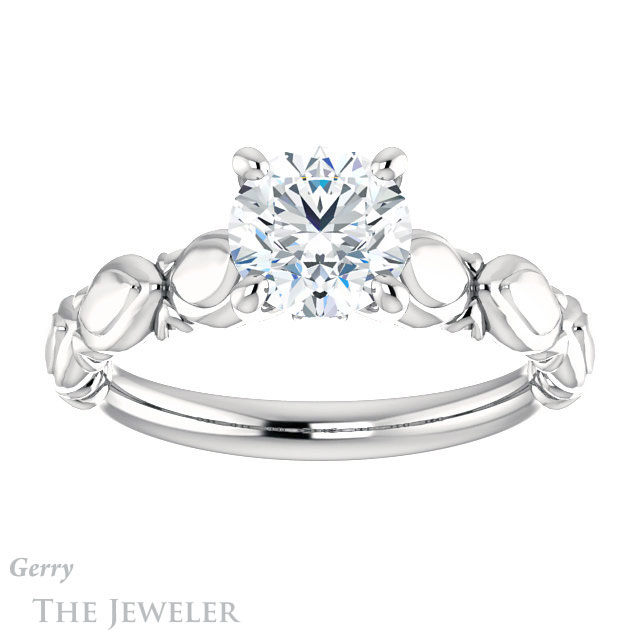 Round Cut Forever One Moissanite Engagement Ring #GTJ901-round-fo-w