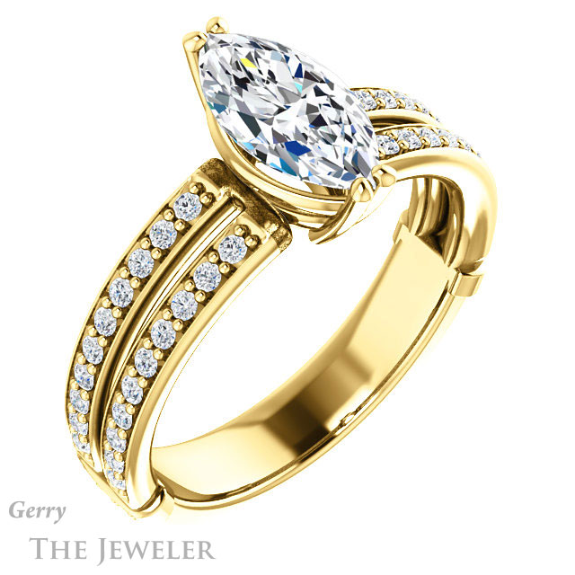 Marquise Cut Forever One Moissanite Engagement Ring #GTJ902-marquise-fb-y | Gerry The Jeweler Marquise Cut Forever Brilliant Moissanite Engagement Ring #GTJ902-marquise-fb-y