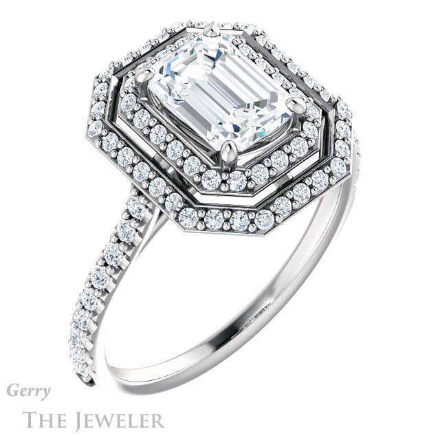 Emerald Cut Forever Brilliant Moissanite Engagement Ring #GTJ903-emerald-fb-w