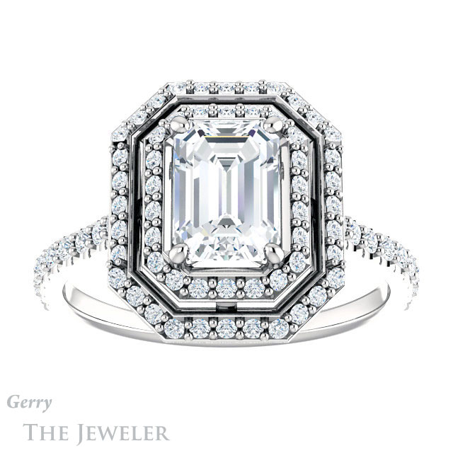 Emerald Cut Forever Brilliant Moissanite Engagement Ring #GTJ903-emerald-fb-w